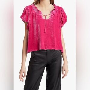 Free People Terese Velvet Short Sleeve Top, size L (with bonus FP tote bag)